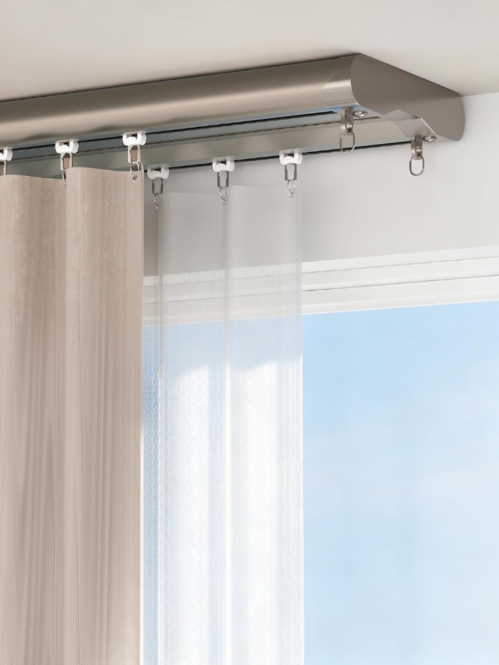 6–9 FT Double Ceiling Curtain Track – Champagne Finish Silent Heavy Duty